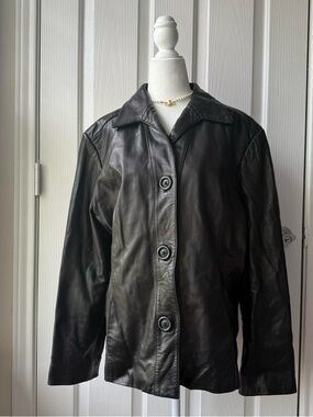 Preston & York Black Leather Jacket with Label Detail